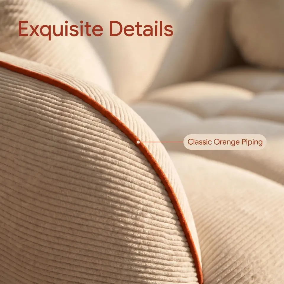 Modern Three-Seat Corduroy Channel-Tufted Cloud Sofa thumbnail 10