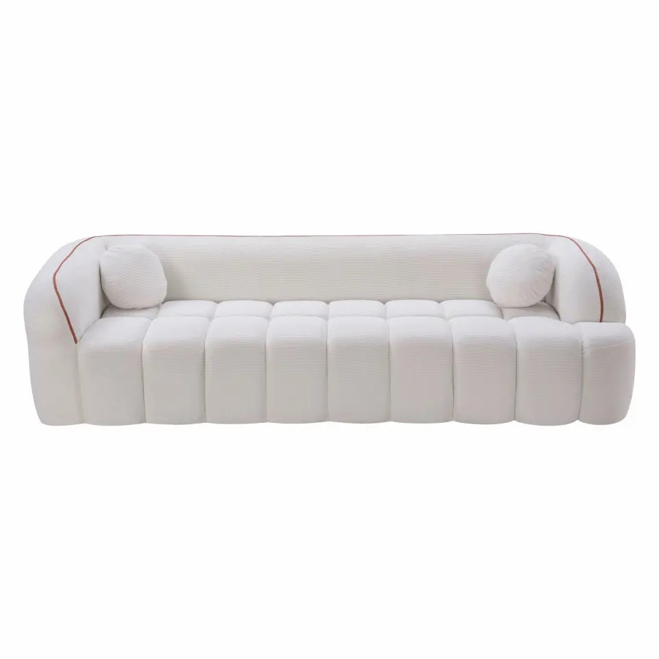 Modern Three-Seat Corduroy Channel-Tufted Cloud Sofa thumbnail 11