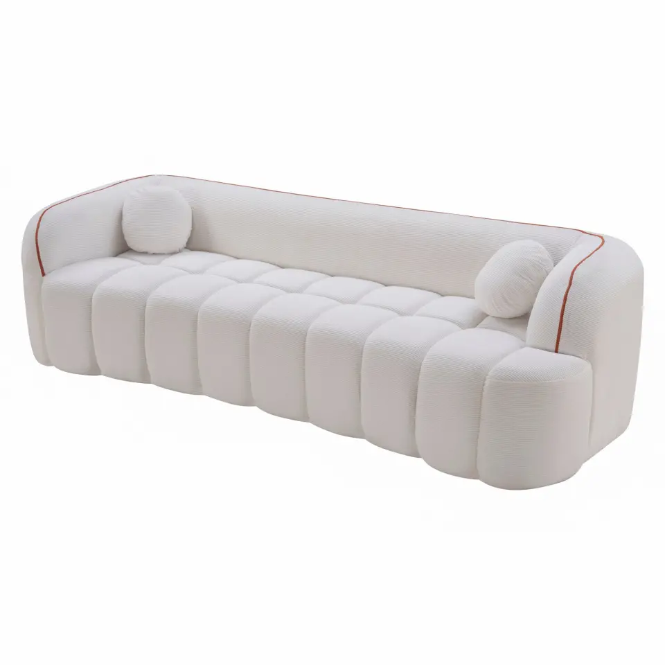 Modern Three-Seat Corduroy Channel-Tufted Cloud Sofa thumbnail 12