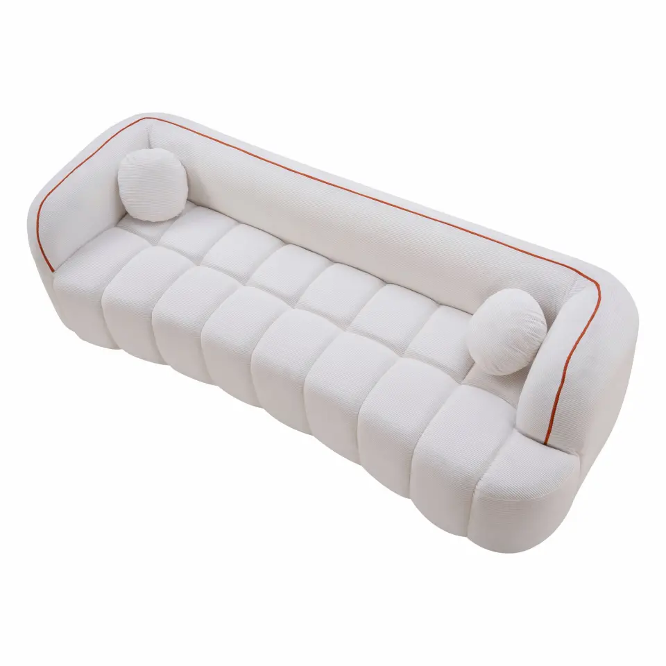 Modern Three-Seat Corduroy Channel-Tufted Cloud Sofa thumbnail 14
