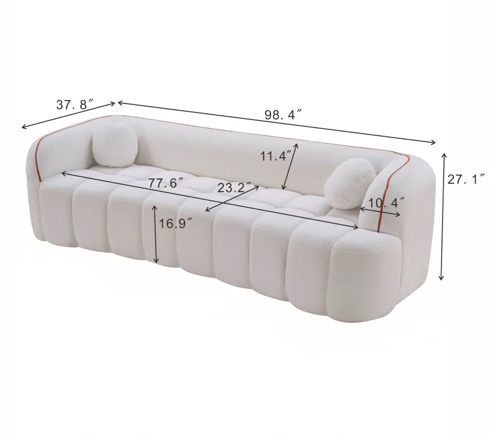 Modern Three-Seat Corduroy Channel-Tufted Cloud Sofa thumbnail 21