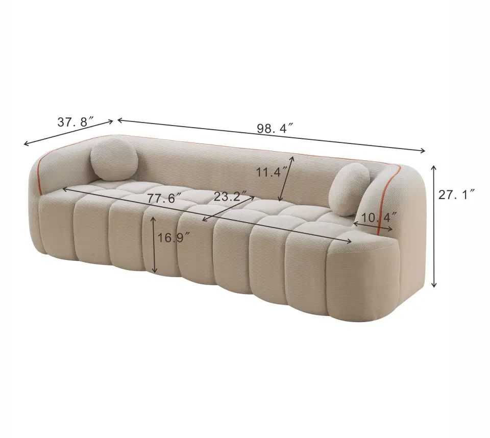 Modern Three-Seat Corduroy Channel-Tufted Cloud Sofa thumbnail 37
