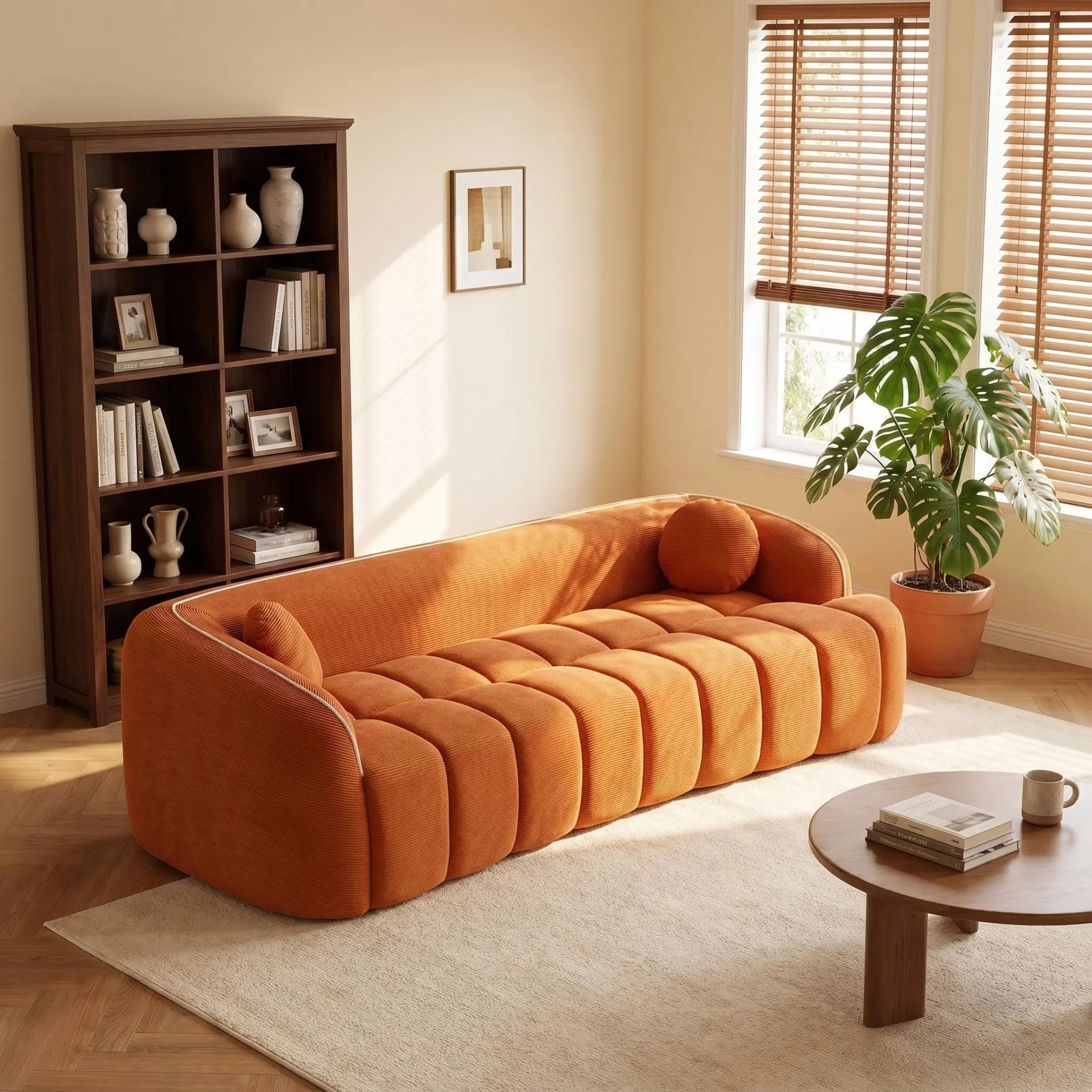 Modern Three-Seat Corduroy Channel-Tufted Cloud Sofa - view 39