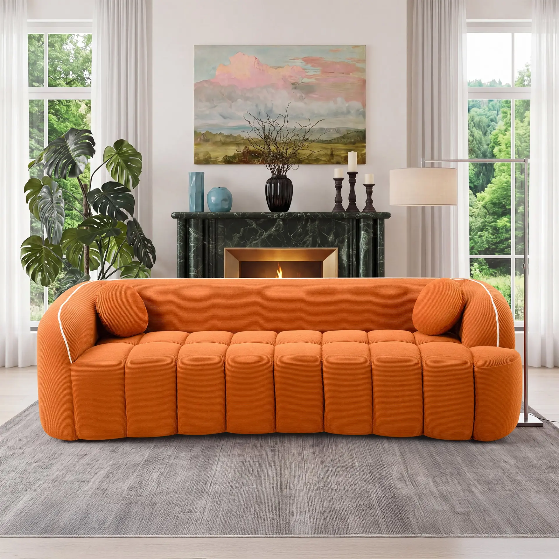 Modern Three-Seat Corduroy Channel-Tufted Cloud Sofa - view 40