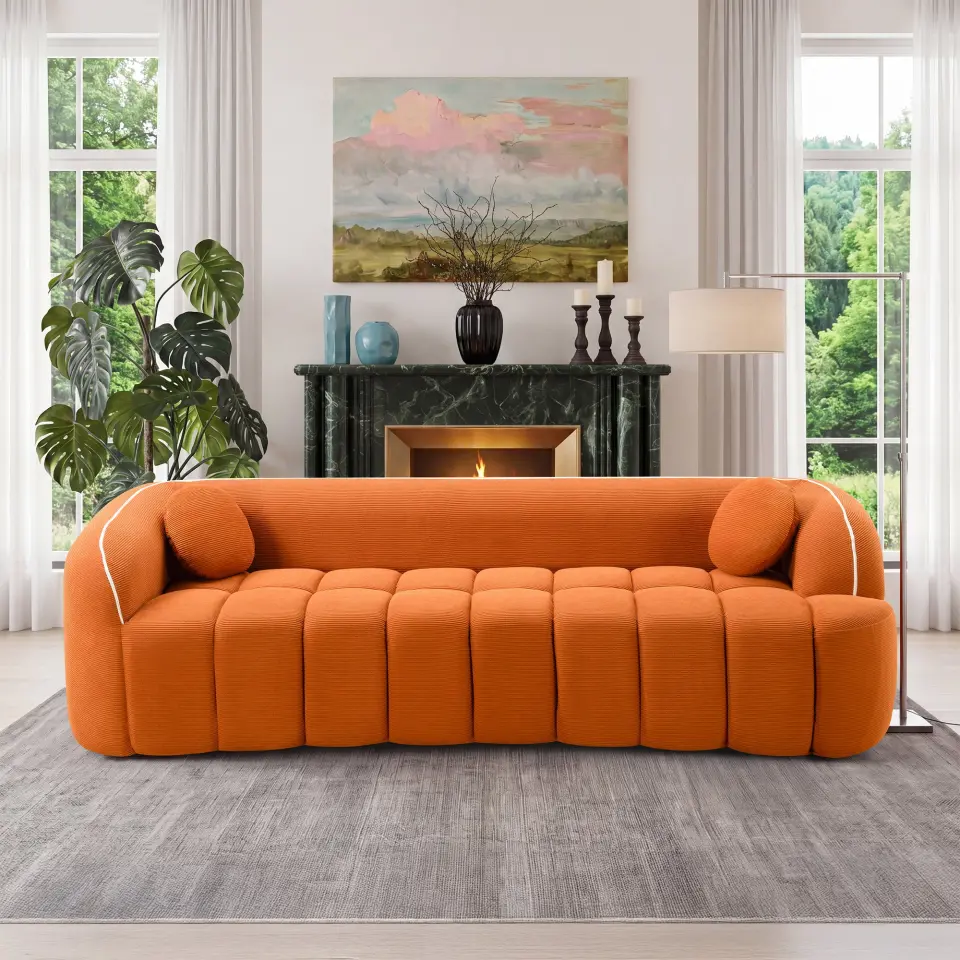 Modern Three-Seat Corduroy Channel-Tufted Cloud Sofa thumbnail 40