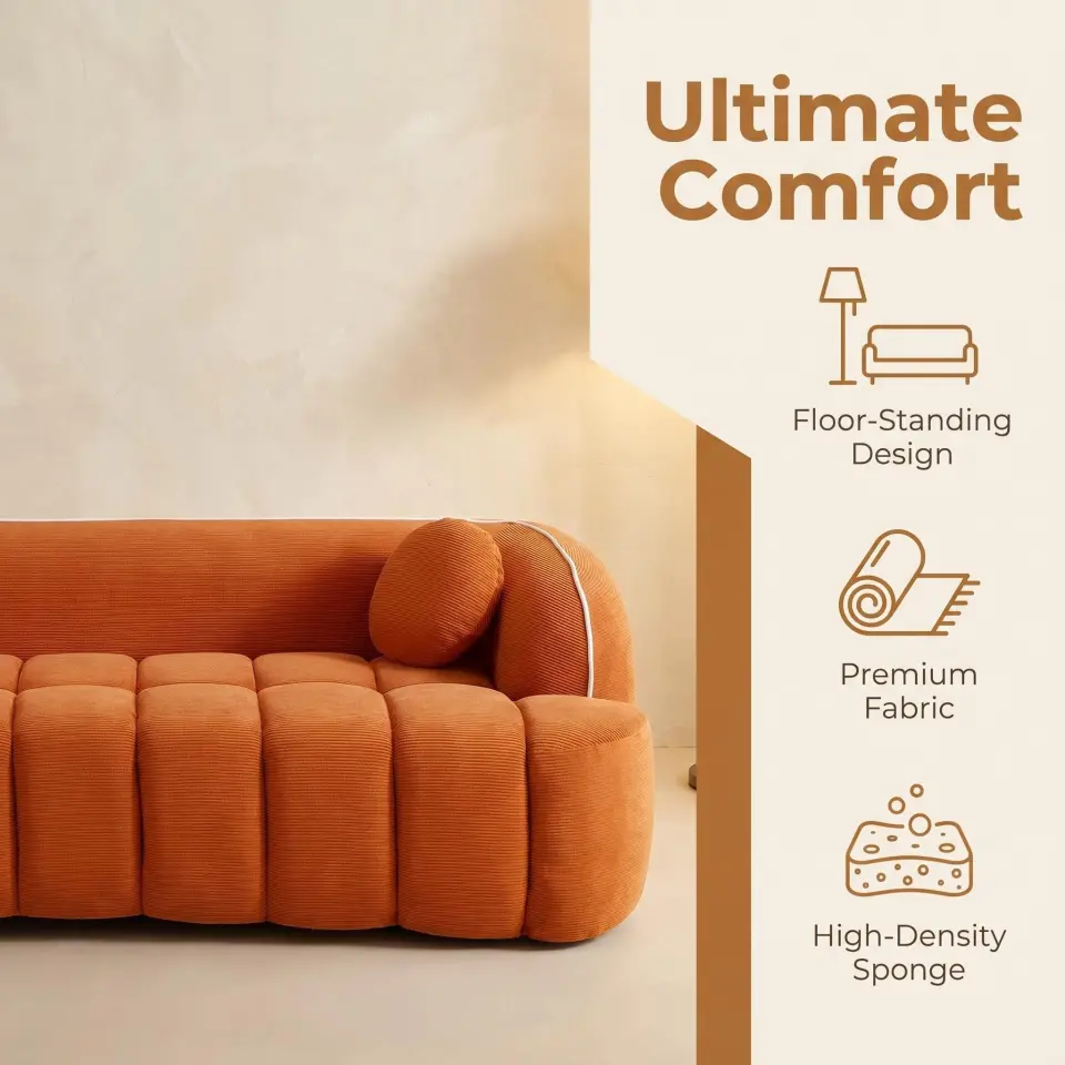 Modern Three-Seat Corduroy Channel-Tufted Cloud Sofa thumbnail 41