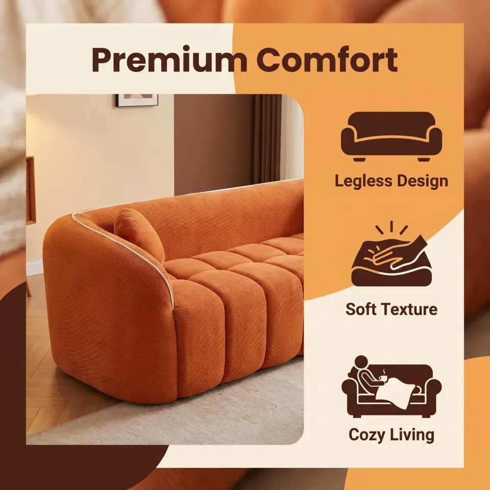 Modern Three-Seat Corduroy Channel-Tufted Cloud Sofa thumbnail 42