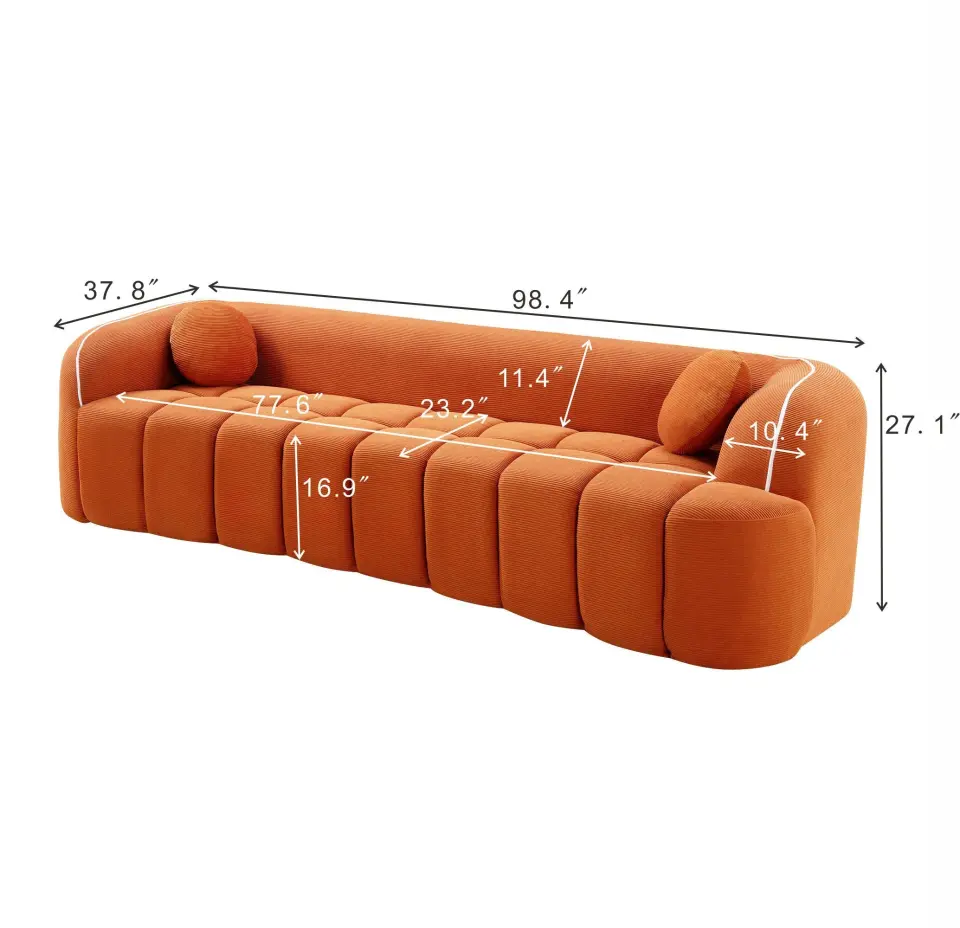 Modern Three-Seat Corduroy Channel-Tufted Cloud Sofa thumbnail 43