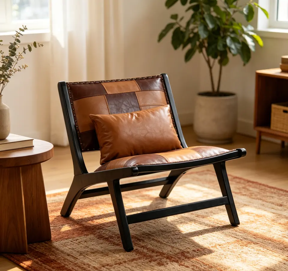 Mid-Century PU Leather Wood Frame Accent Chair