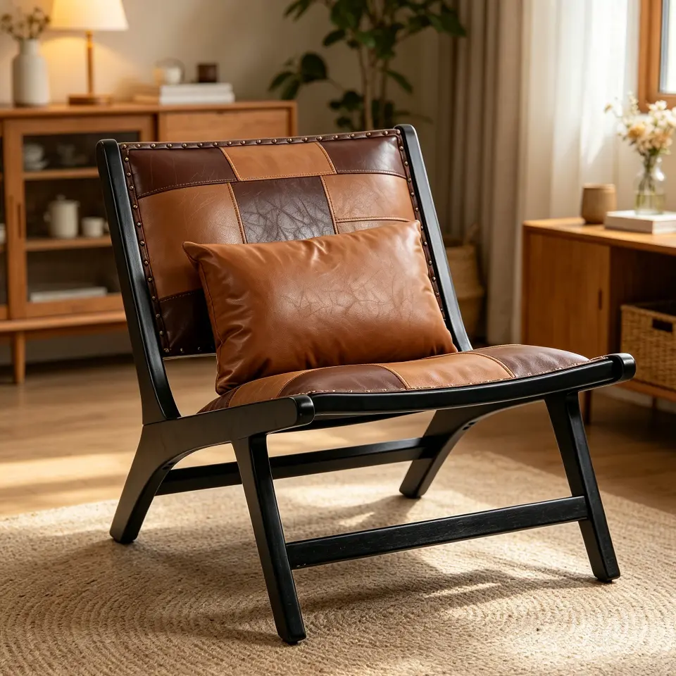 Mid-Century PU Leather Wood Frame Accent Chair thumbnail 2