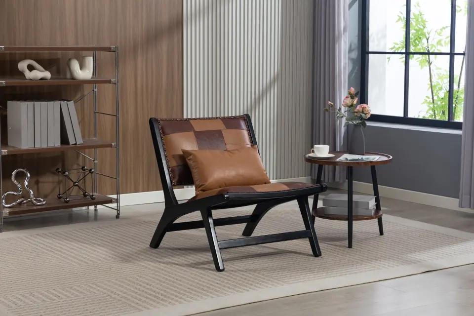 Mid-Century PU Leather Wood Frame Accent Chair thumbnail 4