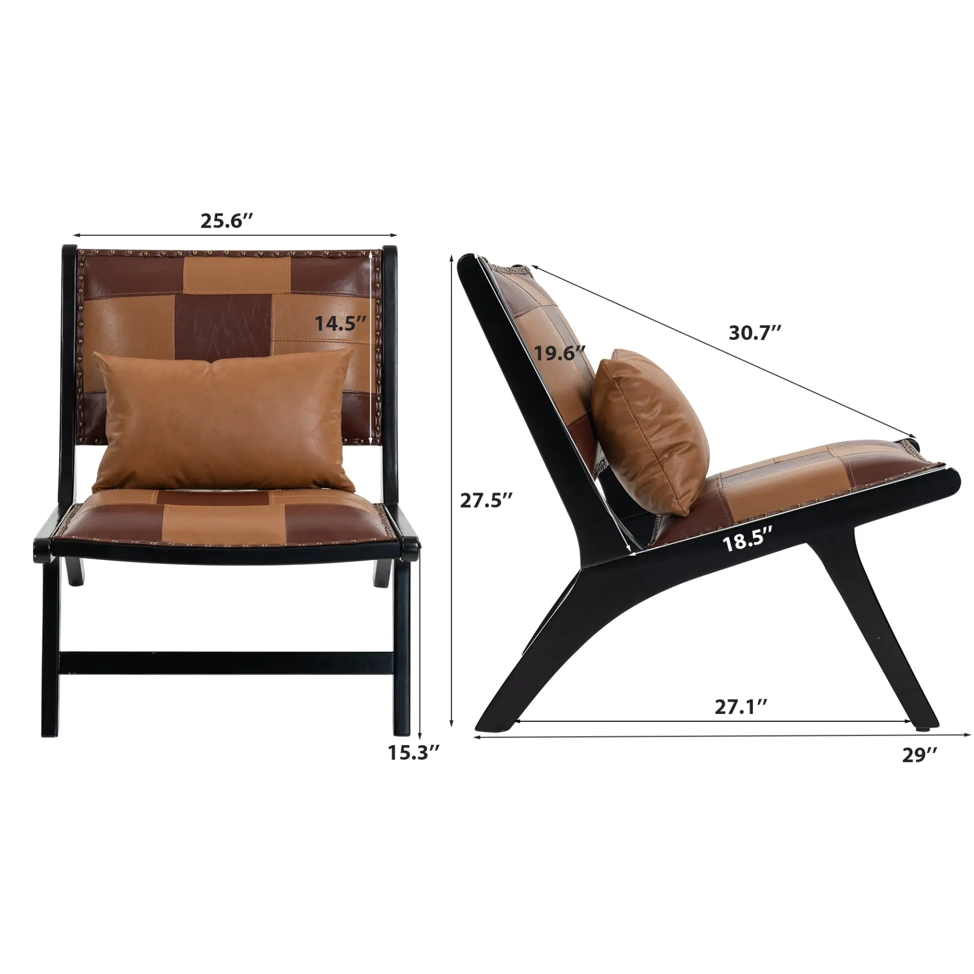Mid-Century PU Leather Wood Frame Accent Chair - view 12
