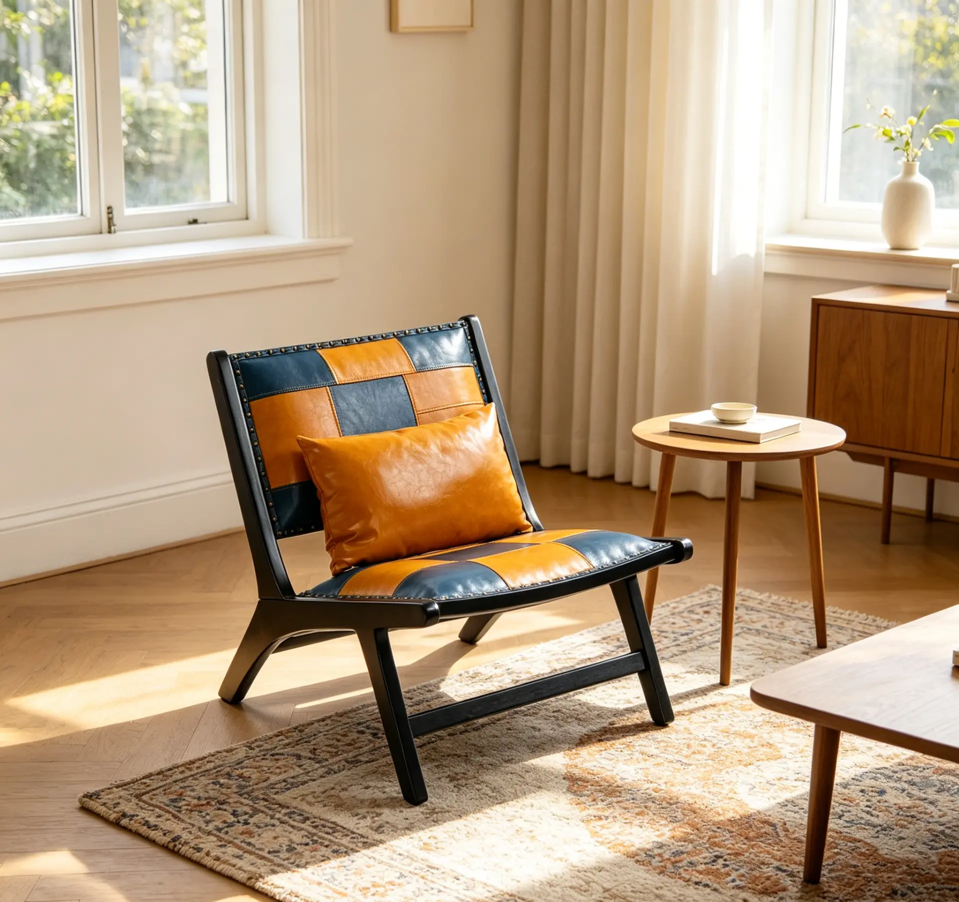 Mid-Century PU Leather Wood Frame Accent Chair - view 13