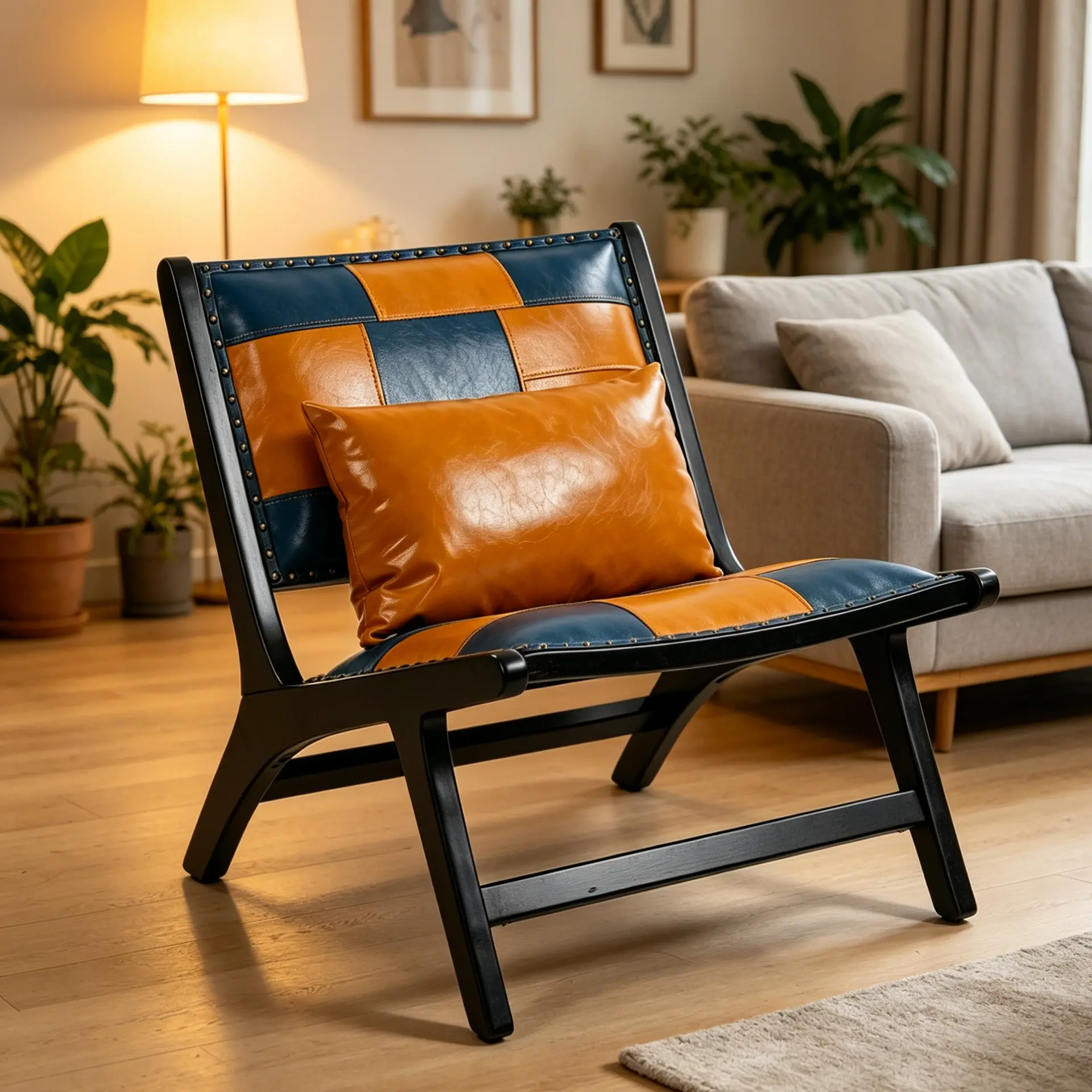 Mid-Century PU Leather Wood Frame Accent Chair - view 14