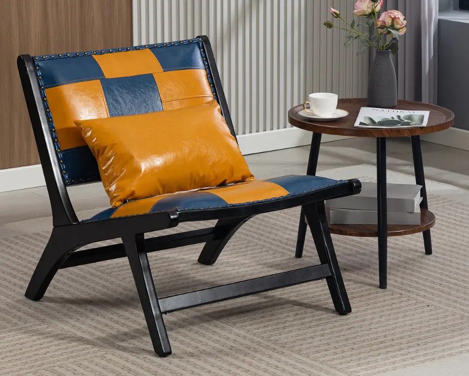Mid-Century PU Leather Wood Frame Accent Chair thumbnail 15