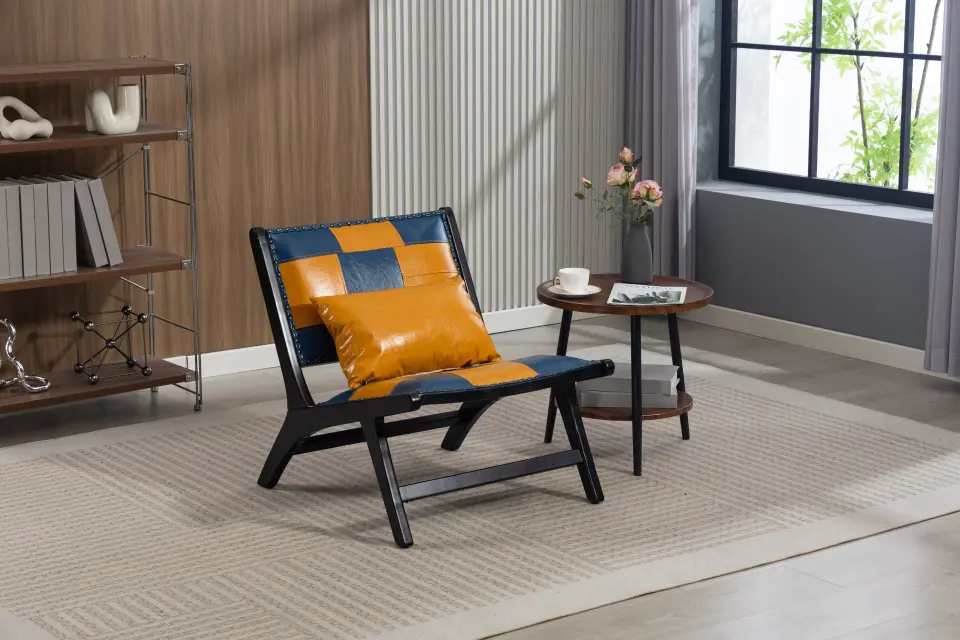 Mid-Century PU Leather Wood Frame Accent Chair thumbnail 16