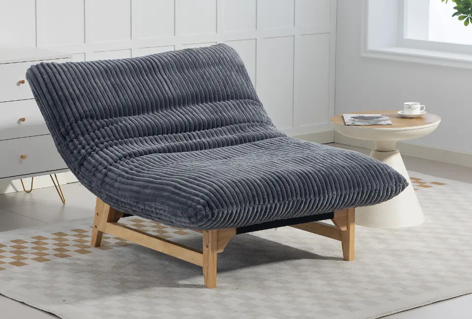 Corduroy Beanbag Low Accent Chair with Rubberwood thumbnail 3