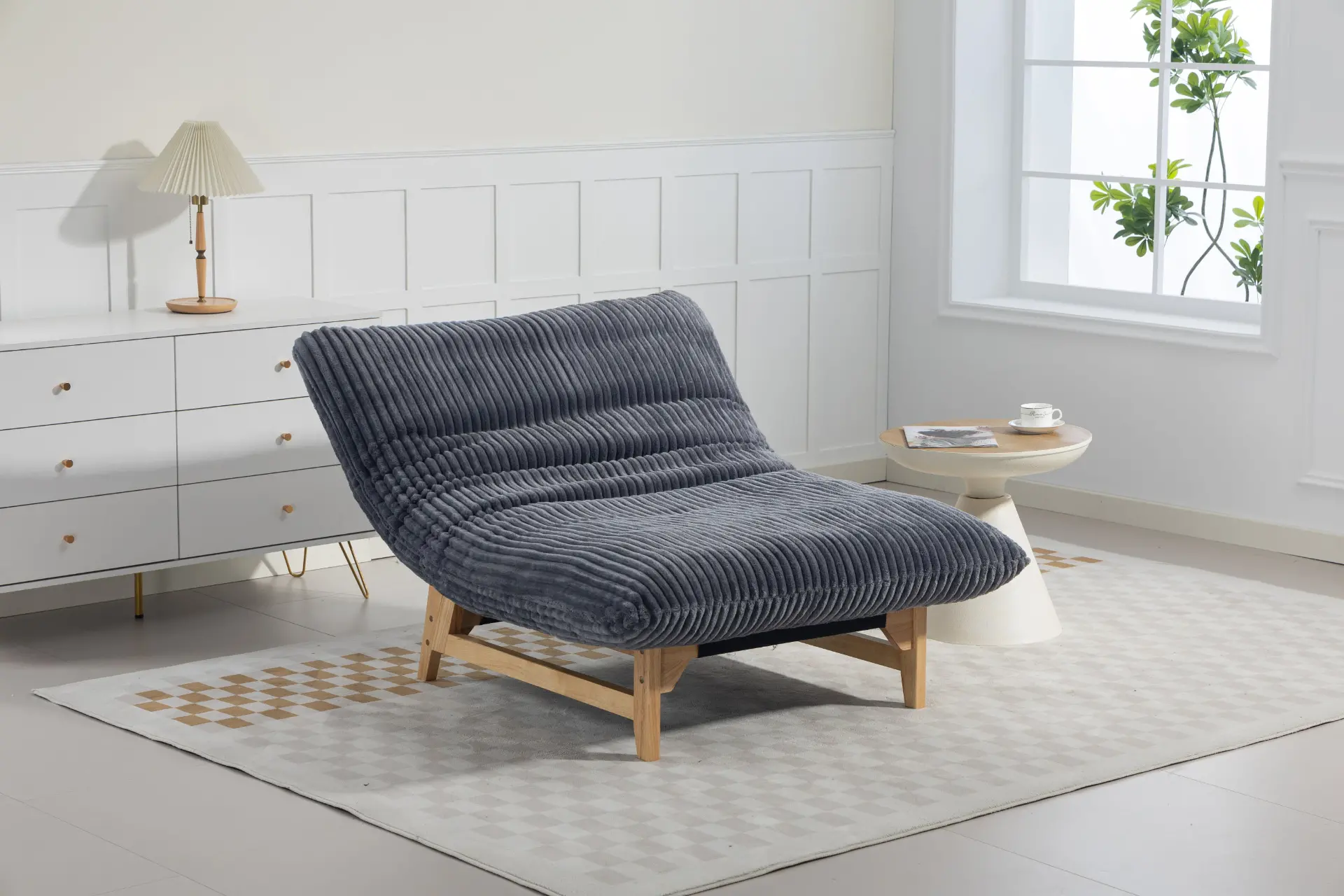Corduroy Beanbag Low Accent Chair with Rubberwood - view 4