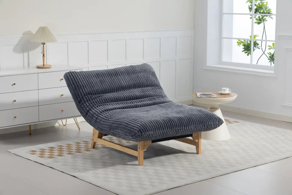 Corduroy Beanbag Low Accent Chair with Rubberwood thumbnail 4