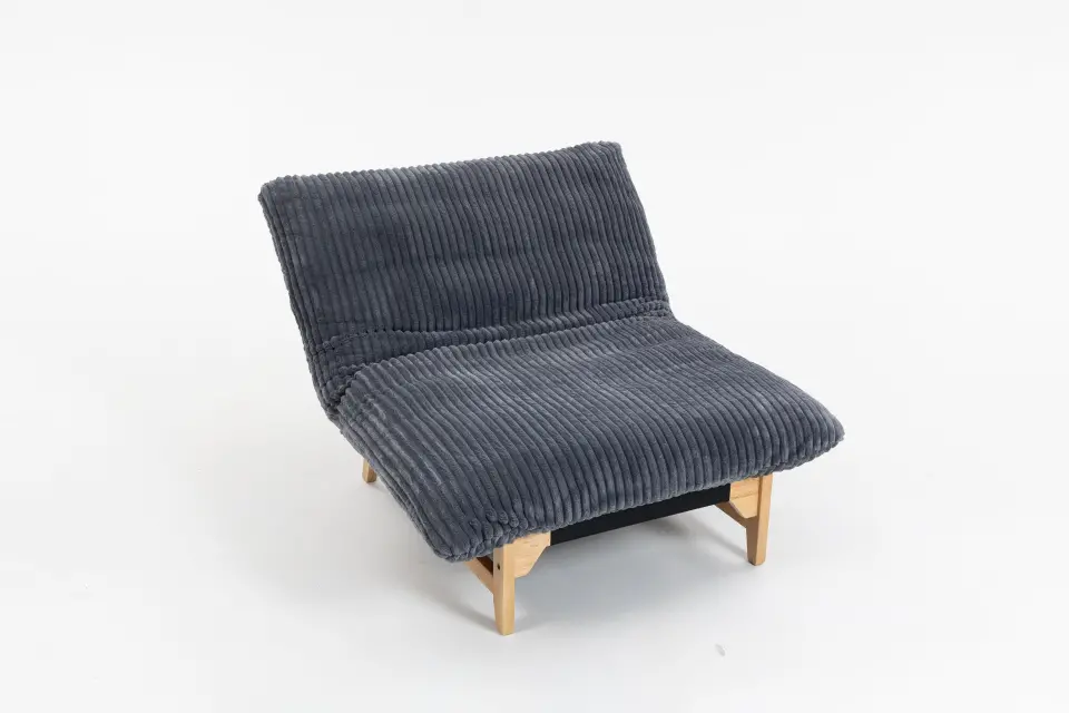 Corduroy Beanbag Low Accent Chair with Rubberwood thumbnail 5