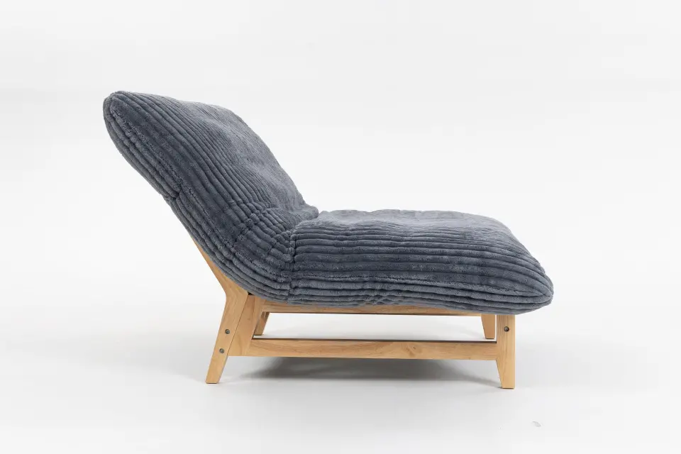 Corduroy Beanbag Low Accent Chair with Rubberwood thumbnail 8