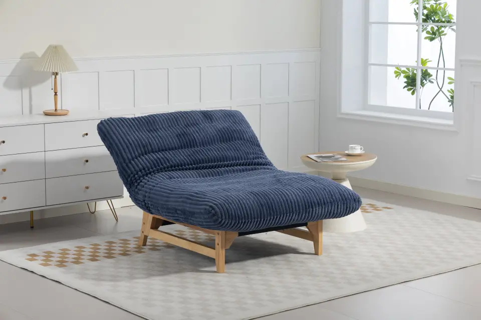 Corduroy Beanbag Low Accent Chair with Rubberwood thumbnail 14
