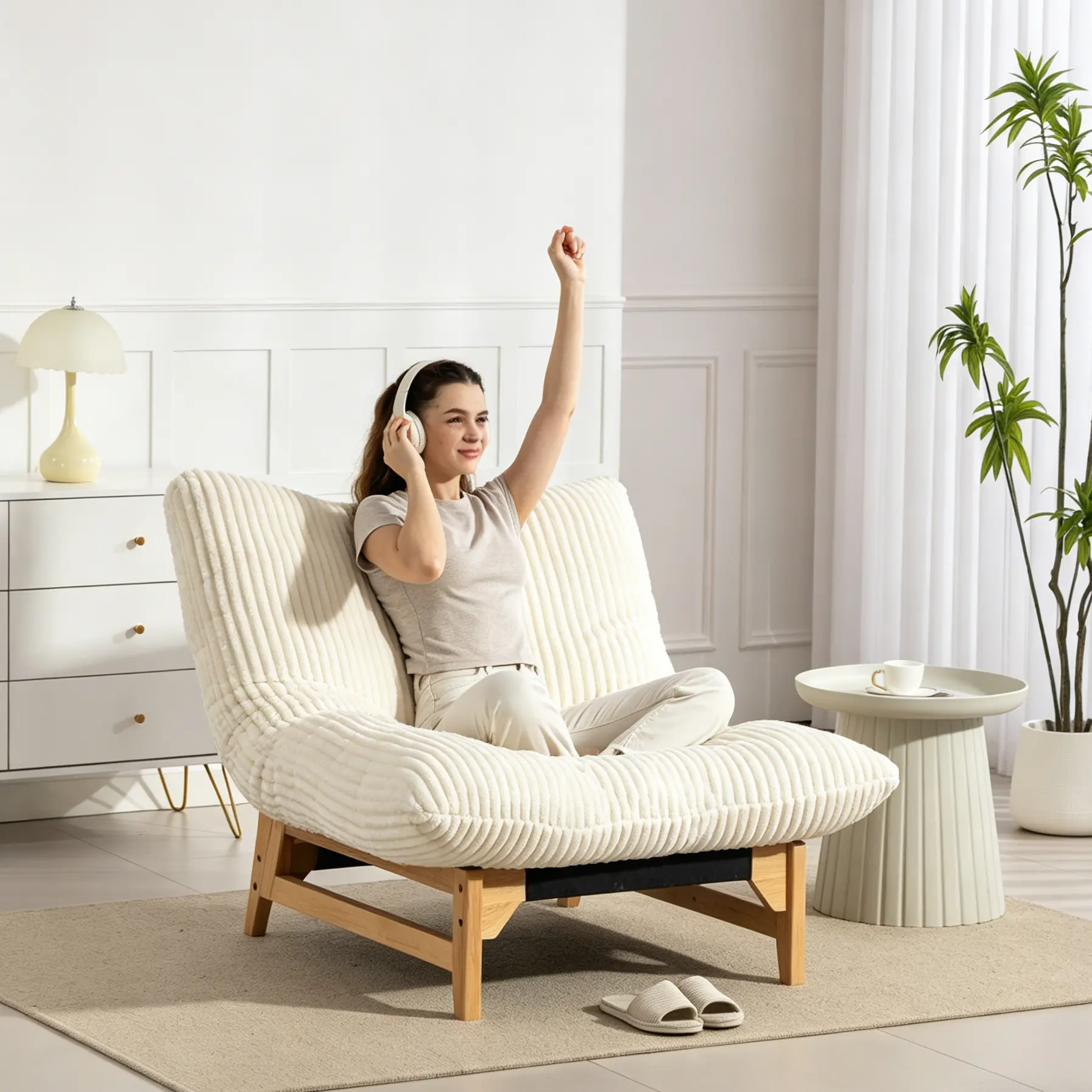 Corduroy Beanbag Low Accent Chair with Rubberwood - view 29