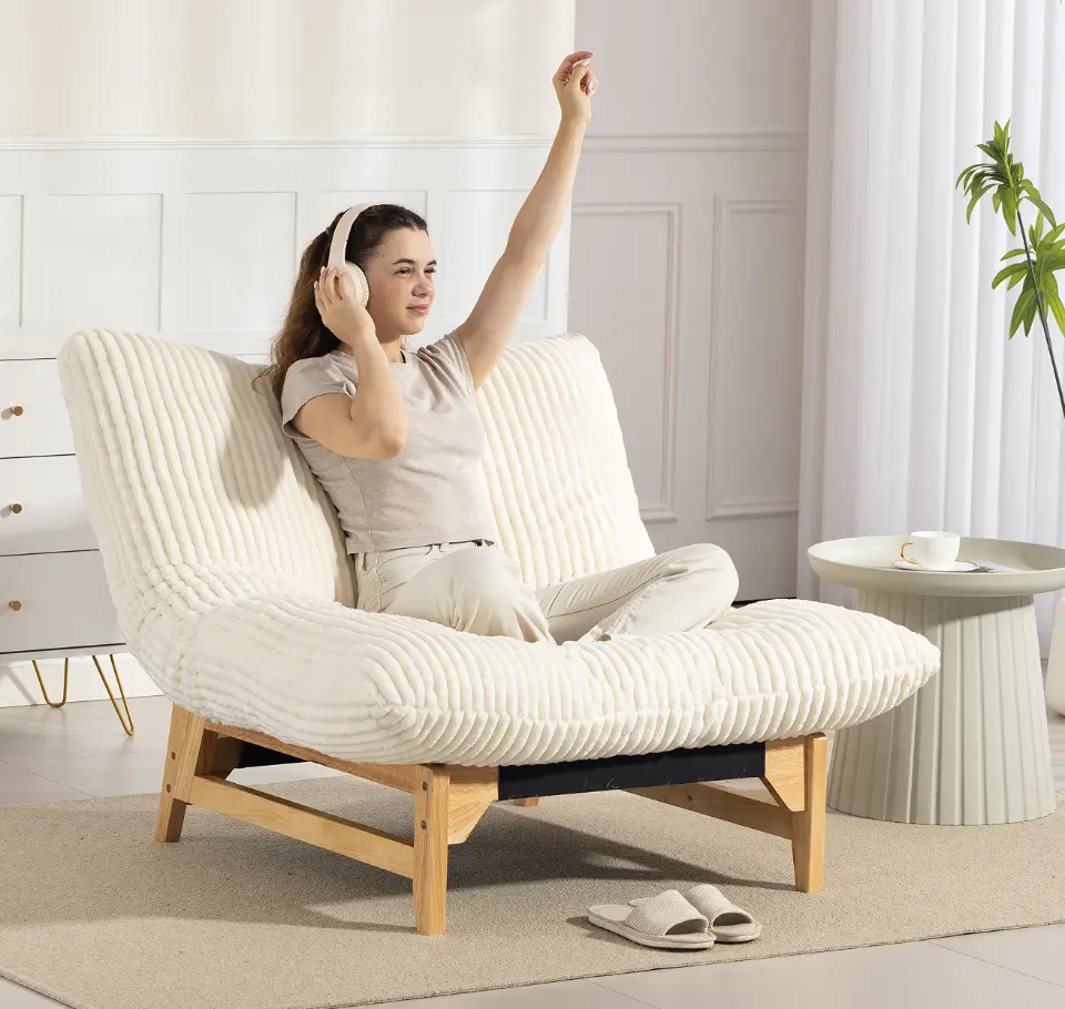 Corduroy Beanbag Low Accent Chair with Rubberwood thumbnail 30