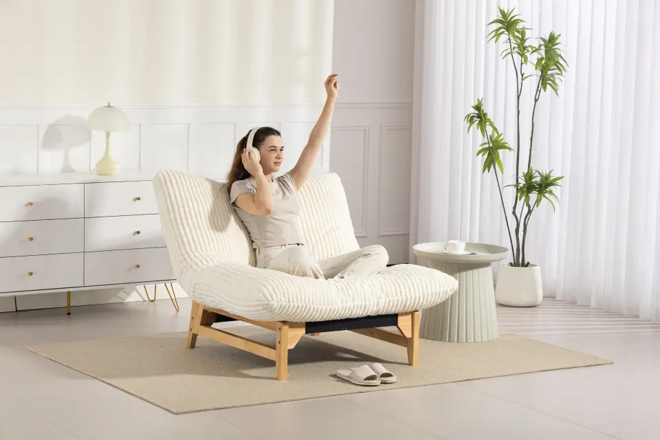 Corduroy Beanbag Low Accent Chair with Rubberwood thumbnail 31