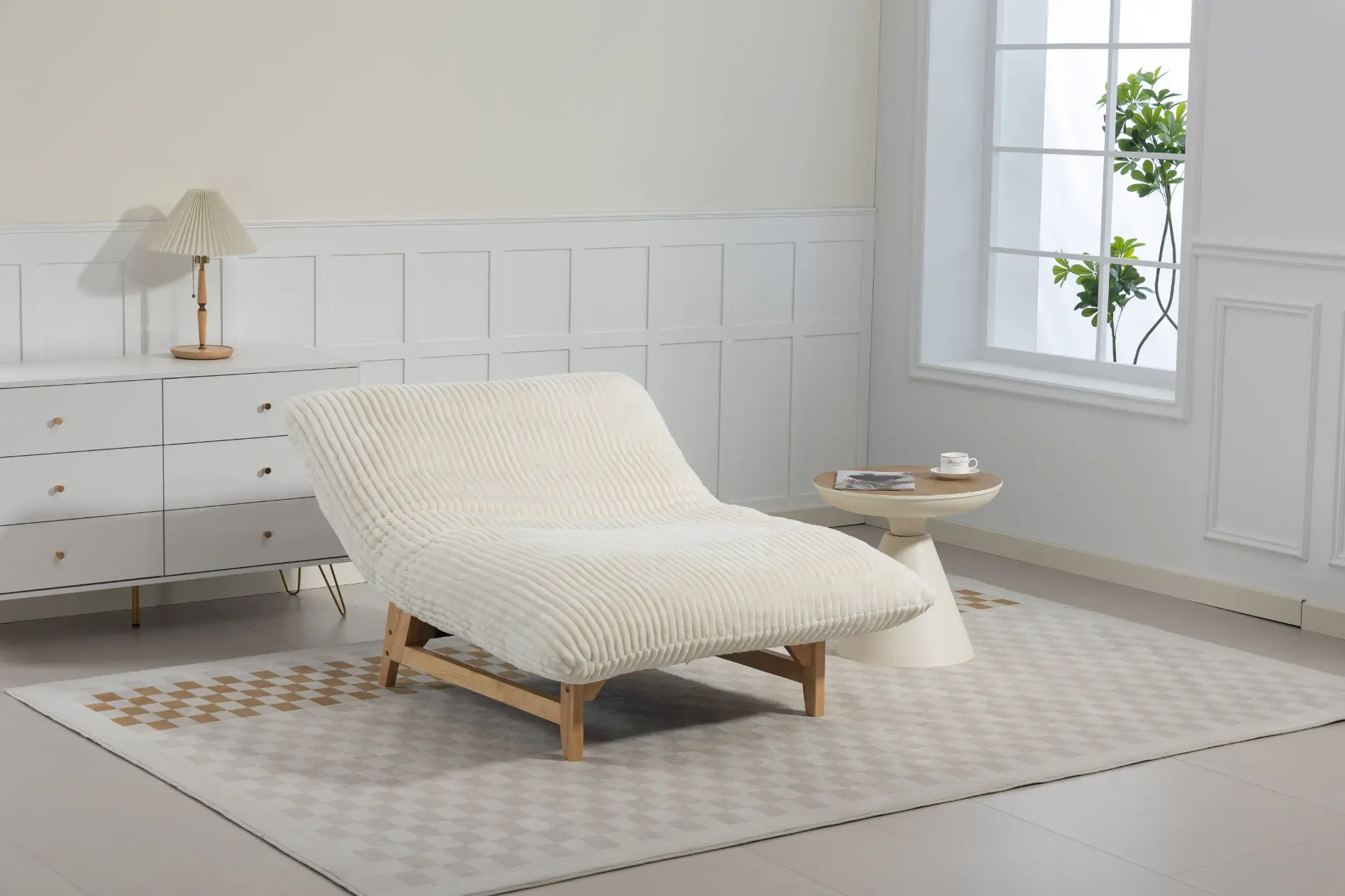 Corduroy Beanbag Low Accent Chair with Rubberwood - view 32