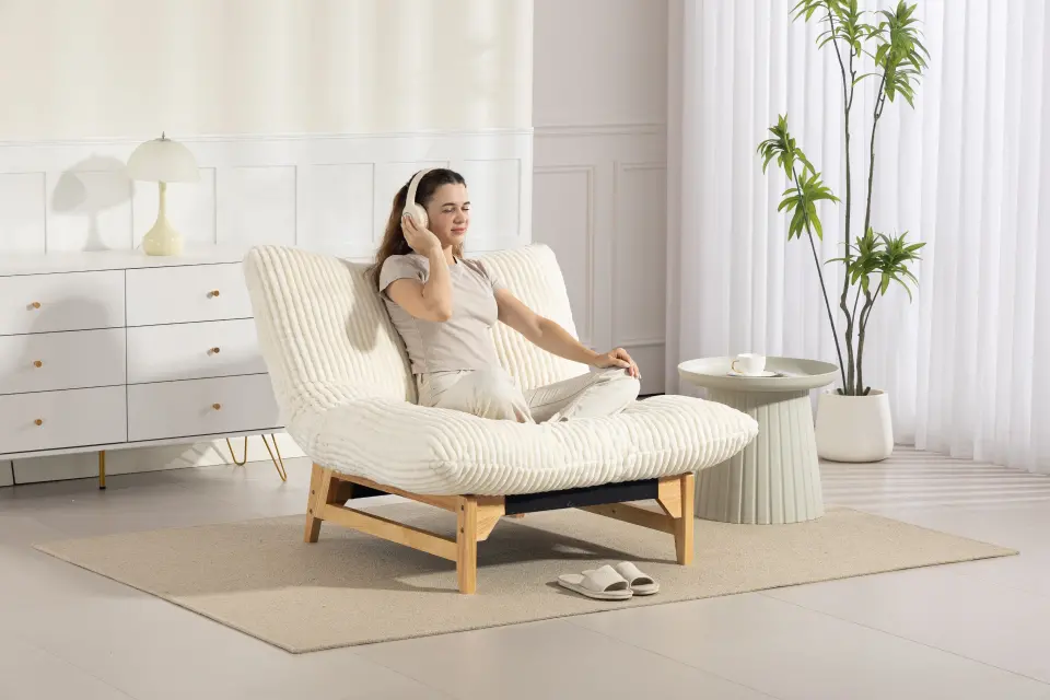 Corduroy Beanbag Low Accent Chair with Rubberwood thumbnail 39