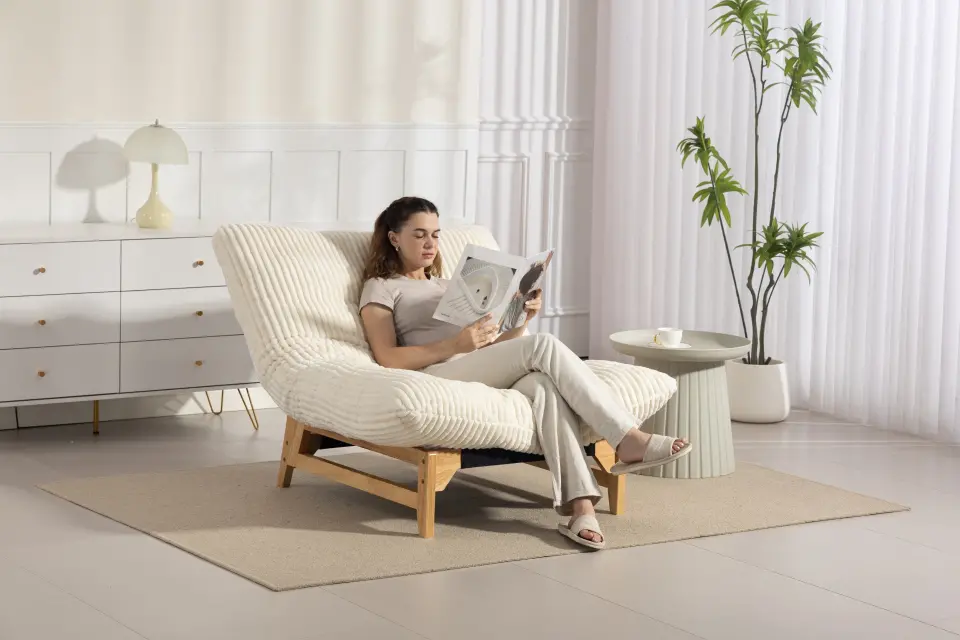 Corduroy Beanbag Low Accent Chair with Rubberwood thumbnail 40