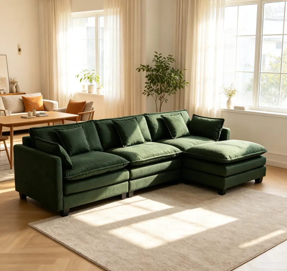 Chenille Three-Seat Modular Sofa with Cushioned Ottoman