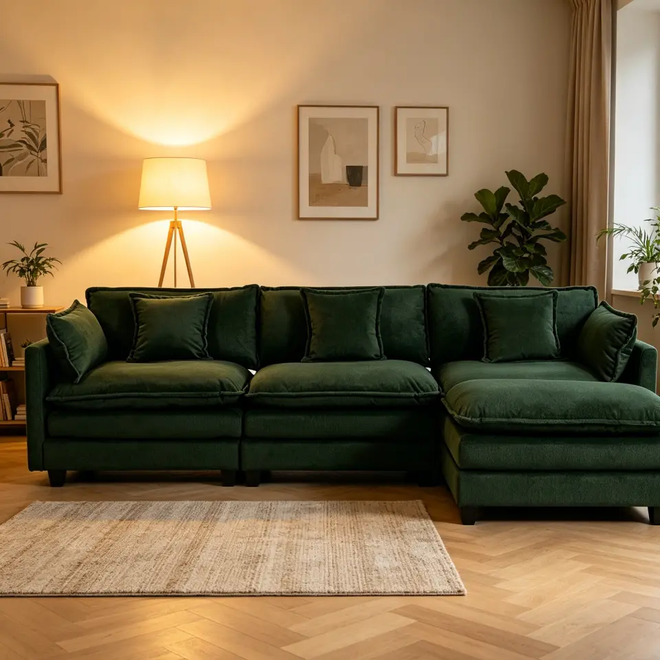 Chenille Three-Seat Modular Sofa with Cushioned Ottoman thumbnail 2