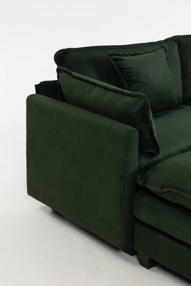 Chenille Three-Seat Modular Sofa with Cushioned Ottoman thumbnail 8