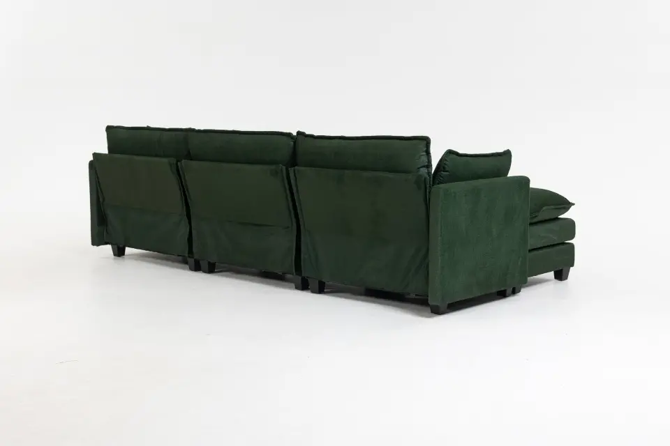 Chenille Three-Seat Modular Sofa with Cushioned Ottoman thumbnail 9