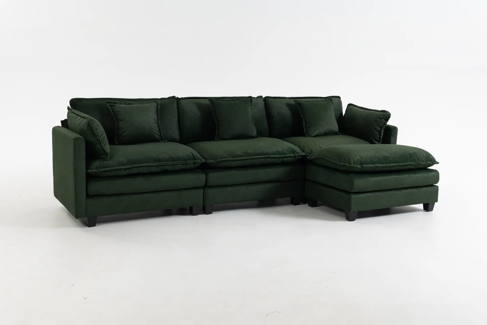 Chenille Three-Seat Modular Sofa with Cushioned Ottoman - view 10