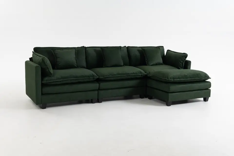 Chenille Three-Seat Modular Sofa with Cushioned Ottoman thumbnail 10