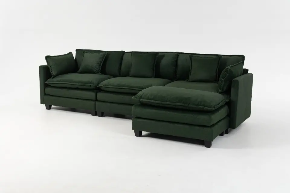 Chenille Three-Seat Modular Sofa with Cushioned Ottoman thumbnail 12