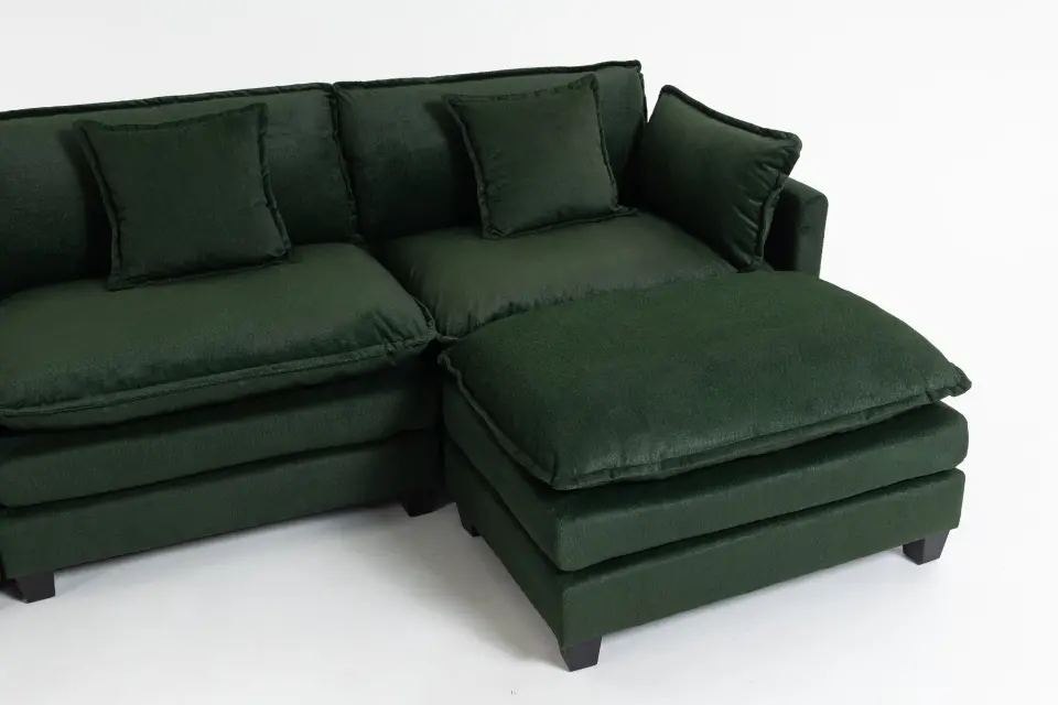 Chenille Three-Seat Modular Sofa with Cushioned Ottoman thumbnail 14