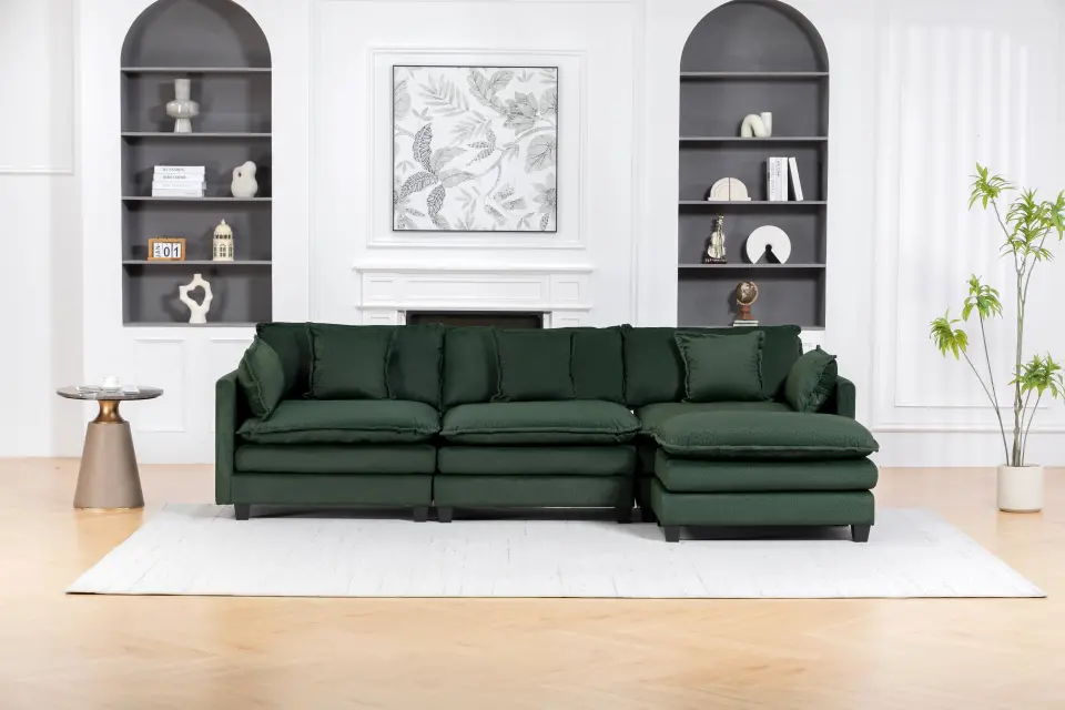 Chenille Three-Seat Modular Sofa with Cushioned Ottoman thumbnail 21