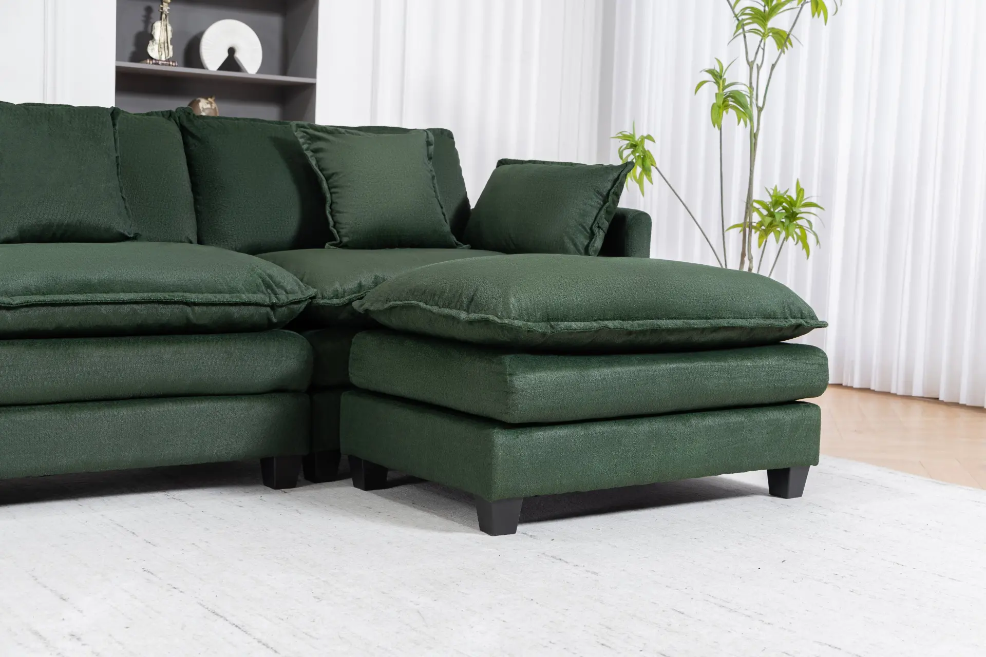 Chenille Three-Seat Modular Sofa with Cushioned Ottoman - view 22