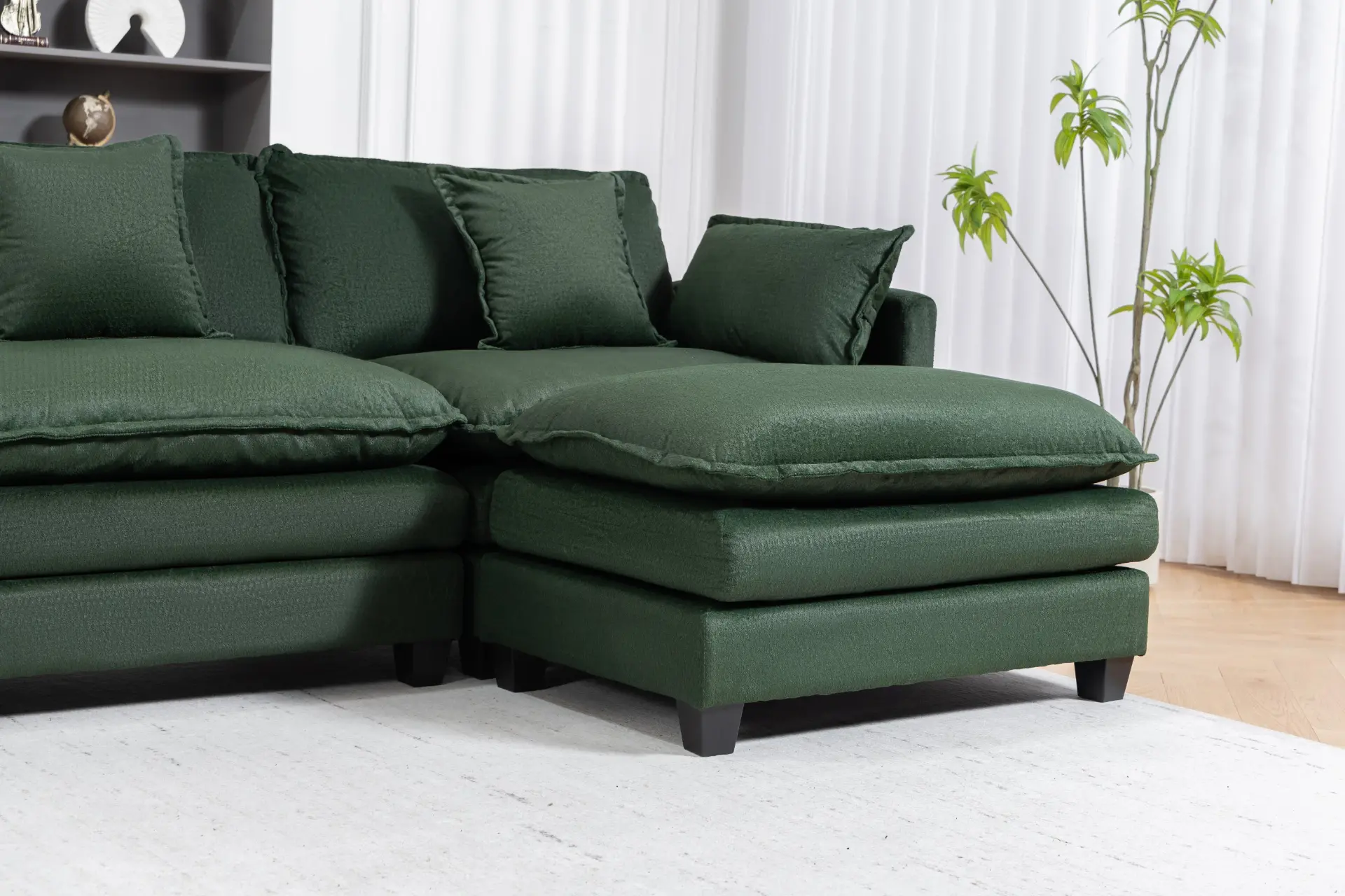 Chenille Three-Seat Modular Sofa with Cushioned Ottoman - view 24