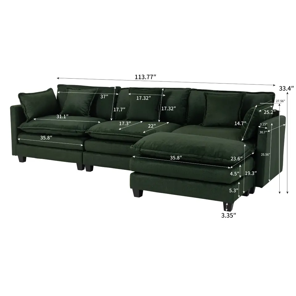 Chenille Three-Seat Modular Sofa with Cushioned Ottoman thumbnail 27
