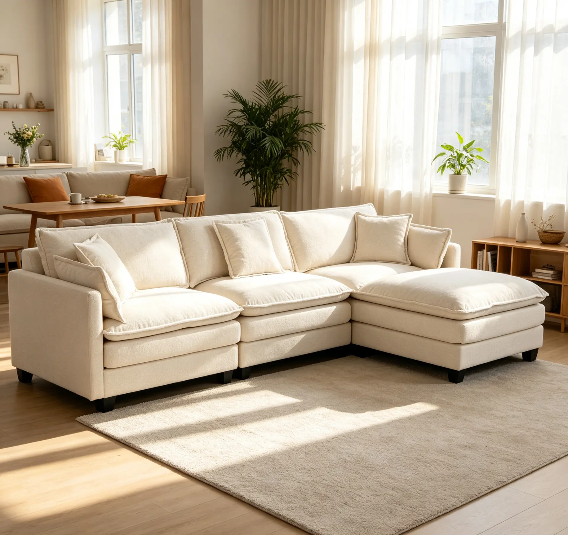 Chenille Three-Seat Modular Sofa with Cushioned Ottoman - view 28