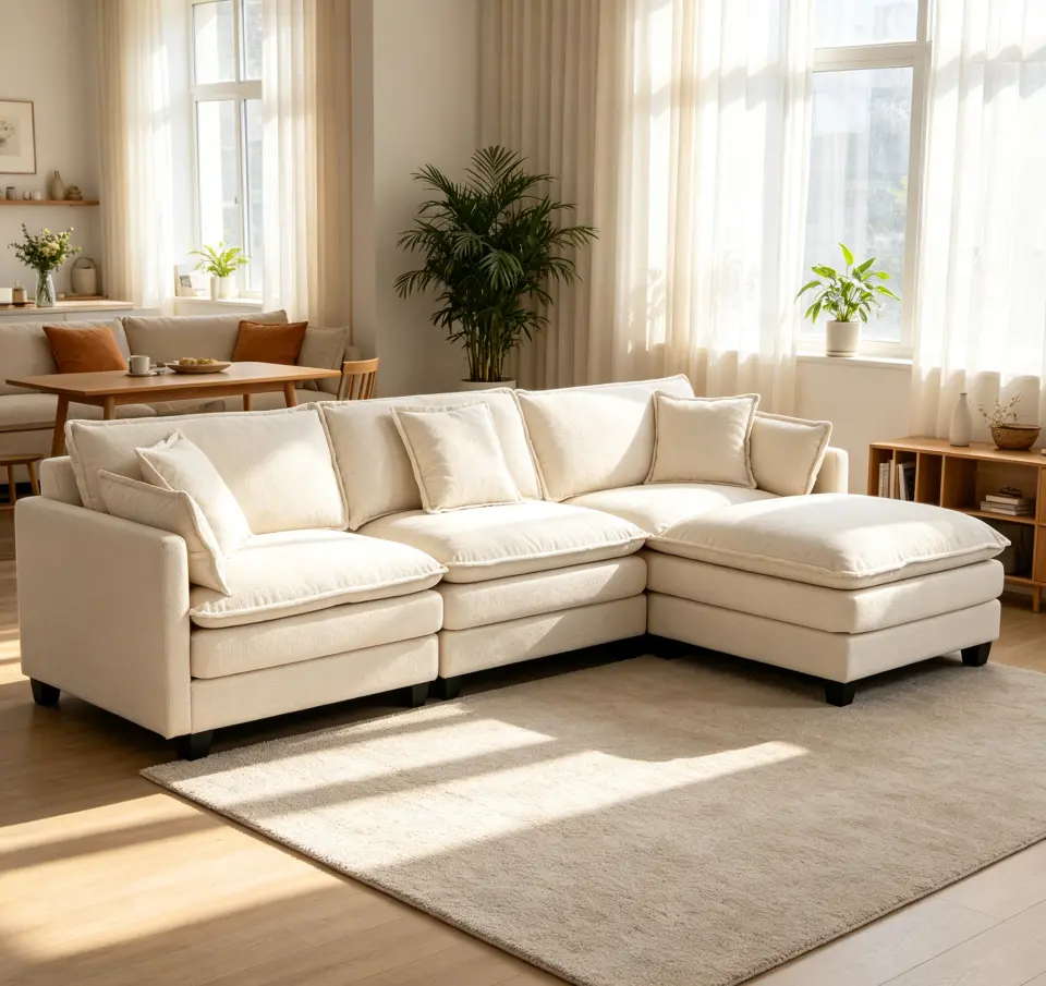 Chenille Three-Seat Modular Sofa with Cushioned Ottoman thumbnail 28