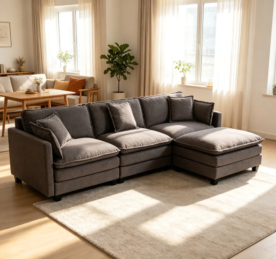 Chenille Three-Seat Modular Sofa with Cushioned Ottoman thumbnail 29