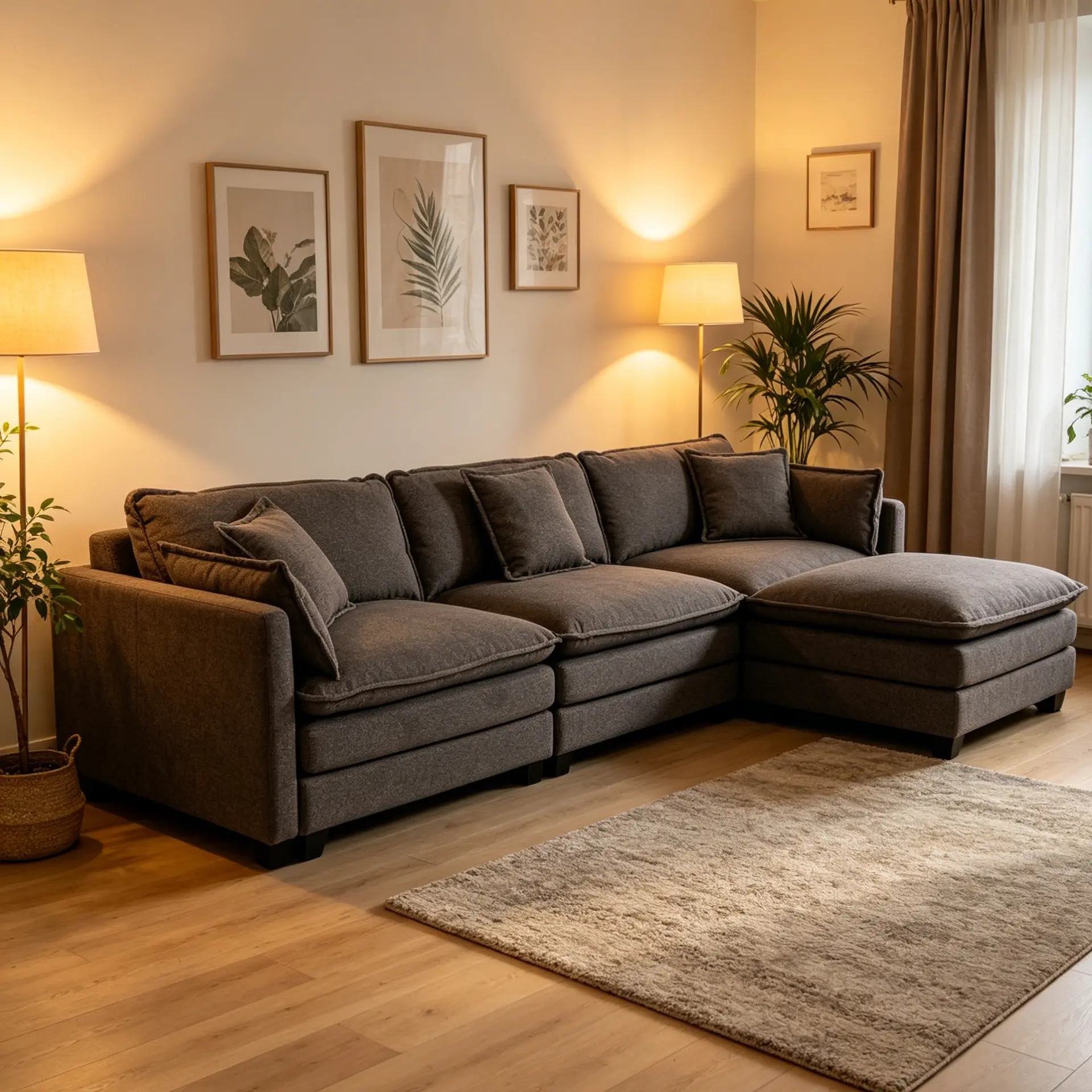 Chenille Three-Seat Modular Sofa with Cushioned Ottoman - view 30