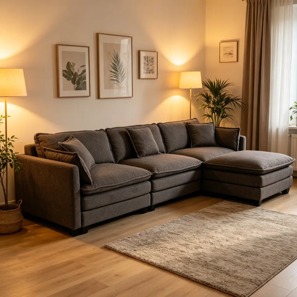 Chenille Three-Seat Modular Sofa with Cushioned Ottoman thumbnail 30