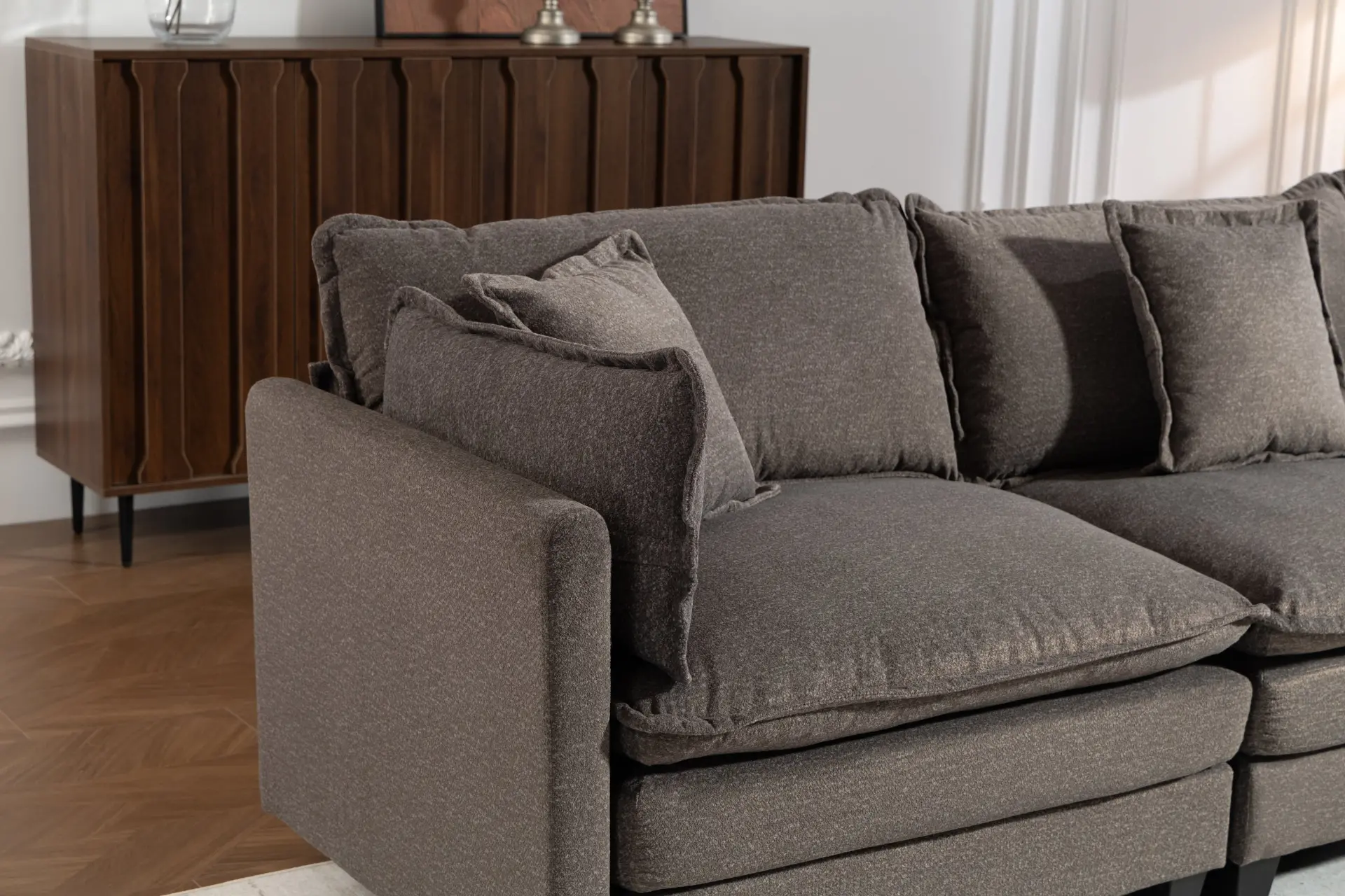 Chenille Three-Seat Modular Sofa with Cushioned Ottoman - view 34